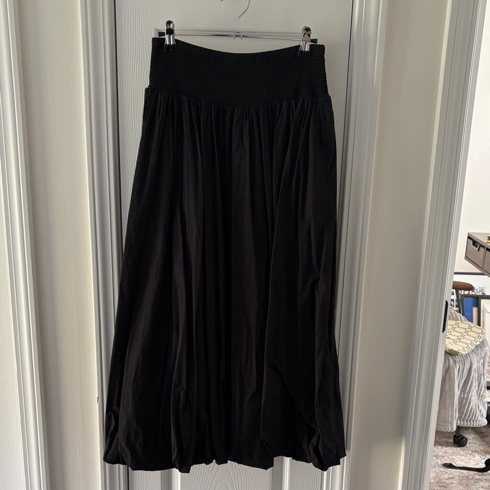 MADEWELL Black Smocked Waist Maxi Skirt with Bubble Hem